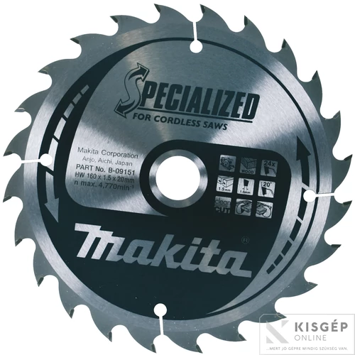 Makita körfűrészlap akkus 160x20mm Z24