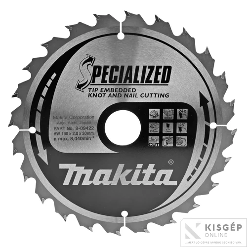 Makita körfűrészlap SZÖG, CSOMÓSFA 190x30mm Z24