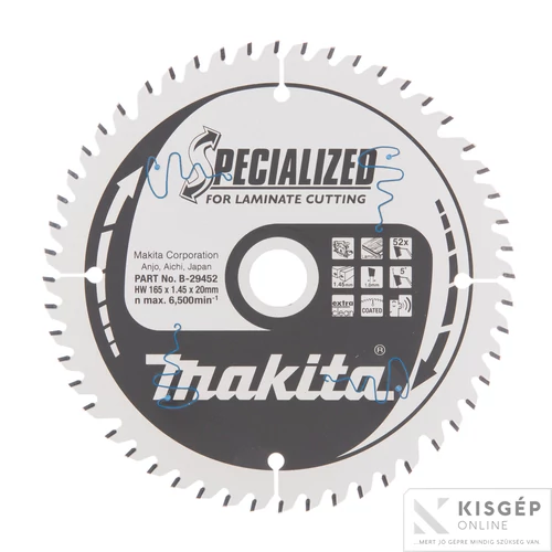 Makita körfűrészlap LAMINÁLT 165x20 Z52
