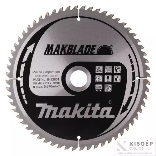 B-32801 Makita körfűrészlap Makblade 260x30mm Z60