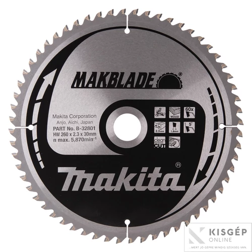 Makita körfűrészlap Makblade 260x30mm Z60