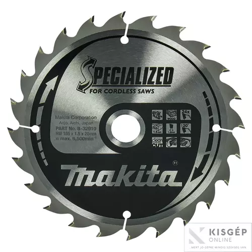 B-32910 Makita körfűrészlap akkus FA 165x20mm Z24