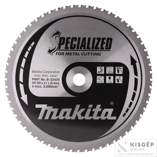 Makita körfűrészlap 305x25,4mm Z60 FÉM