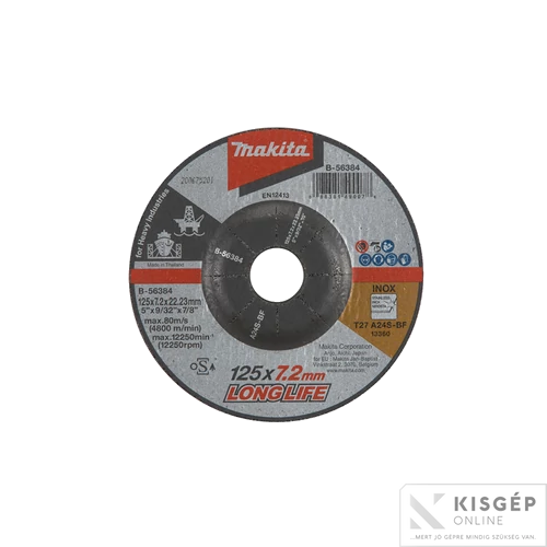 Makita csiszolótárcsa INOX 125x7,2mm A24S LONG LIFE