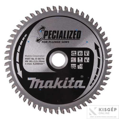Makita körfűrészlap merülő 165x20mm Z56 ALU