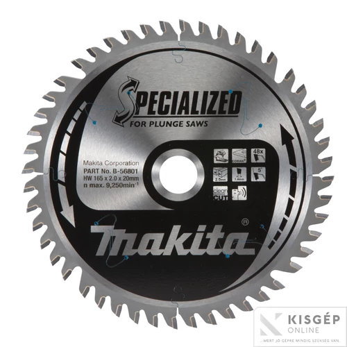 Makita körfűrészlap merülő 165x20mm Z48 CORIAN