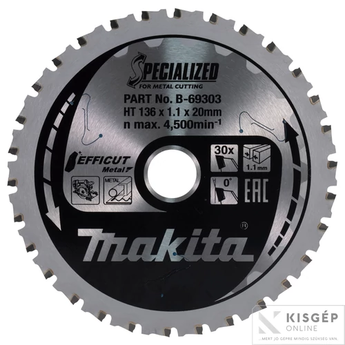 Makita EFFICUT körfűrészlap 136x20mm Z30 FÉM