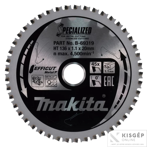 Makita EFFICUT körfűrészlap 136x20mm Z45 FÉM