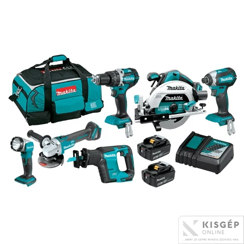 Makita DLX6092T 18V LXT Li-ion BL gépszett DGA504+DHP484+DHS680+DJR188+DTD153+DML802 2x5,0Ah TÁSKA