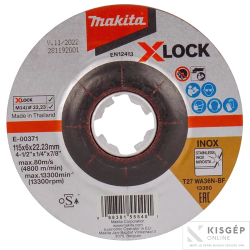 Makita X-LOCK csiszolókorong ACÉL 115x6mm WA36N