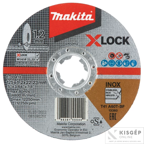 Makita X-LOCK vágókorong INOX 125x1,2 mm A60T