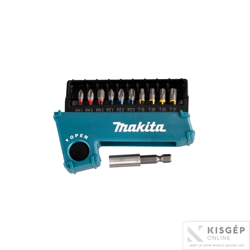 Makita 11 részes bitkészlet PH1,PH2,PH3,PZ1,PZ2,PZ3,T15,T20,T25,T30 bittartóval