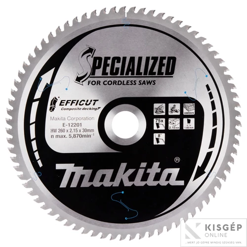 Makita EFFICUT körfűrészlap 260x30mm Z75 KOMPOZIT