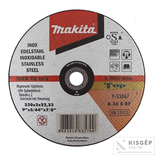 MAKITA vágótárcsa 230x2,0x22 inox