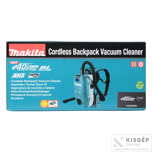 Makita 40Vmax XGT Li-ion BL AWS 18kPa 165W HEPA háti porszívó Z + adapter