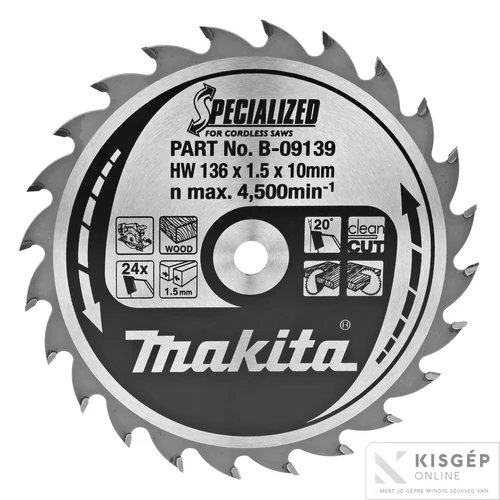 Makita körfűrészlap akkus 136x10mm Z24
