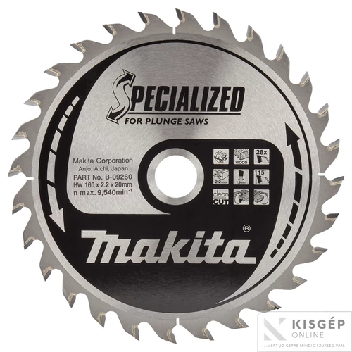 Makita körfűrészlap merülő 160x20mm Z28