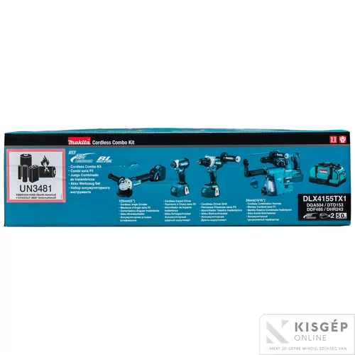 Makita DLX4155TX1 18V LXT Li-ion BL gépszett DDF486+DGA504+DHR243+DTD153+DX07 2x5,0Ah táskában