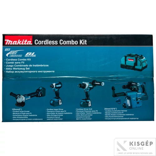 Makita DLX4155TX1 18V LXT Li-ion BL gépszett DDF486+DGA504+DHR243+DTD153+DX07 2x5,0Ah táskában