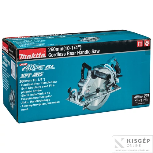 Makita RS002GT101 40Vmax XGT Li-ion BL AWS 260mm Mg hátsó markolatos körfűrész 1x5,0Ah