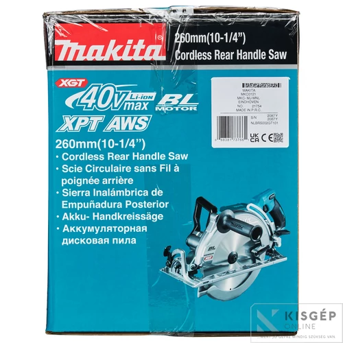 Makita RS002GT101 40Vmax XGT Li-ion BL AWS 260mm Mg hátsó markolatos körfűrész 1x5,0Ah