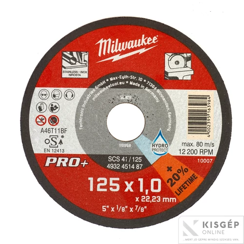 Milwaukee Vágókorong fémhez 125X1 Egyenes SC41 PRO+ /1 db