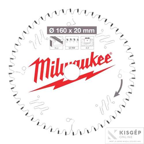 Milwaukee Körfűrészlap hordozható gépekhez (Alu) 160x20x2,2x52 TF - 1 db