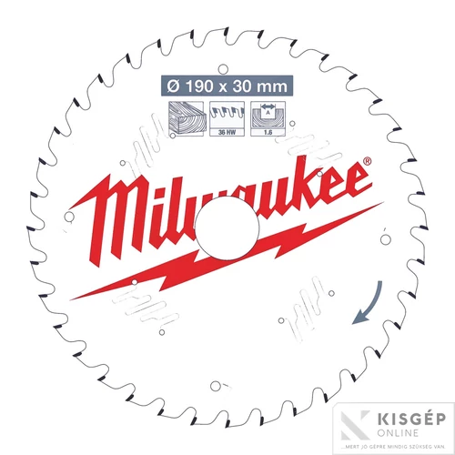 Milwaukee Körfűrészlap hordozható gépekhez (Fához) 190x30x1.6x36 ATB - 1 db