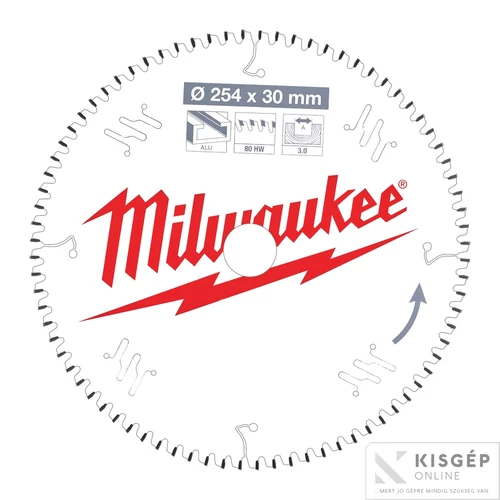 Milwaukee Körfűrészlap gérvágókhoz (Alu) 254x30x3.0x80 TF NEG. - 1 db