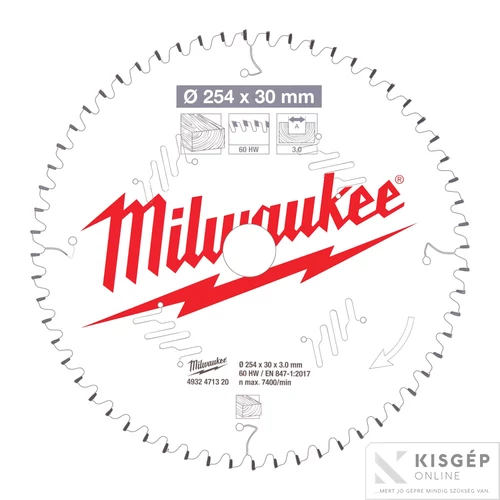 Milwaukee Körfűrészlap gérvágókhoz (Fához) 254x30x3.0x60 ATB NEG. - 1 db