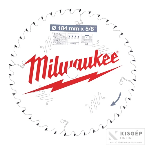 Milwaukee Körfűrészlap hordozható gépekhez (Fához) 184x5/8x2.1x40 ATB - 1 db