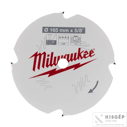 Milwaukee Körfűrészlap hordozható gépekhez (Fíber Cement) 165x5/8"x1.8x4 D - 1 db