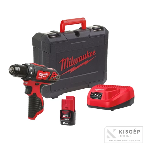 Milwaukee M12BDD-201C szénkefés fúrócsavarozó kofferben, töltővel, 1db akkuval