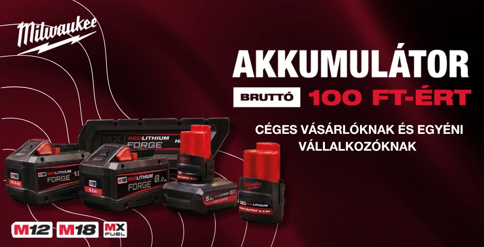 MIlwaukee akku 100Ft-ért